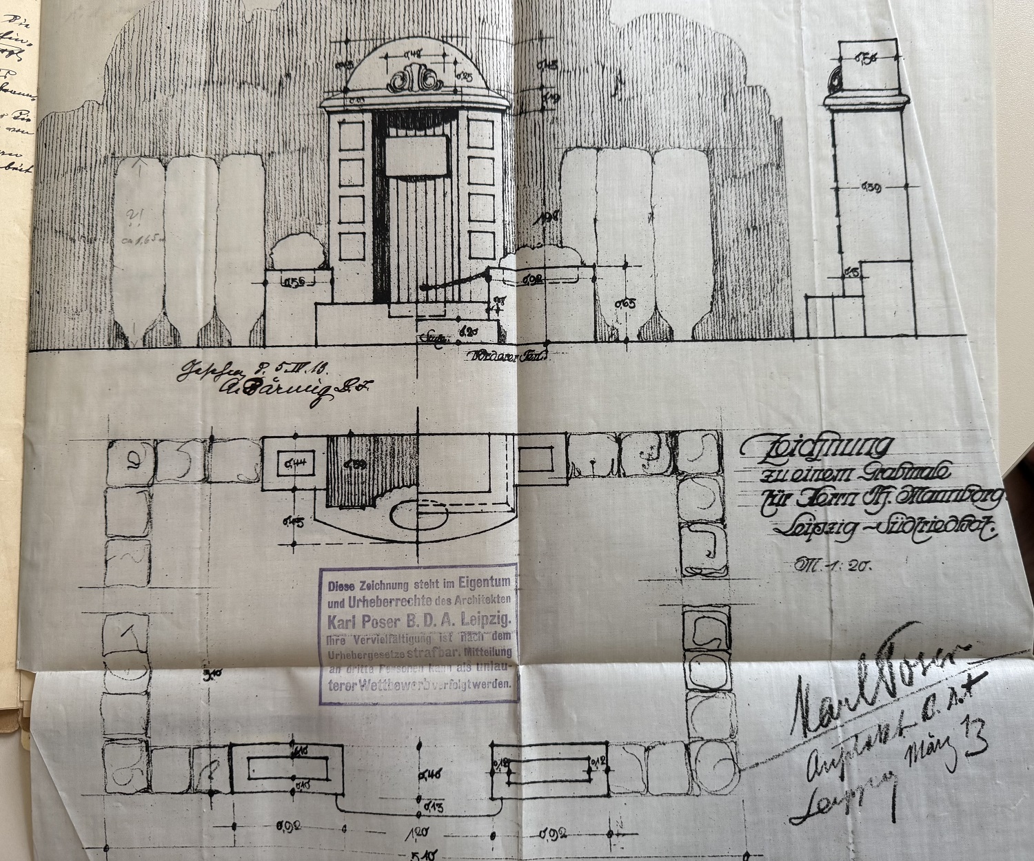 Entwurfszeichnung Grabmal Theodor Mannborg, 1913 Entwurfszeichnung Grabmal Theodor Mannborg, 1913
